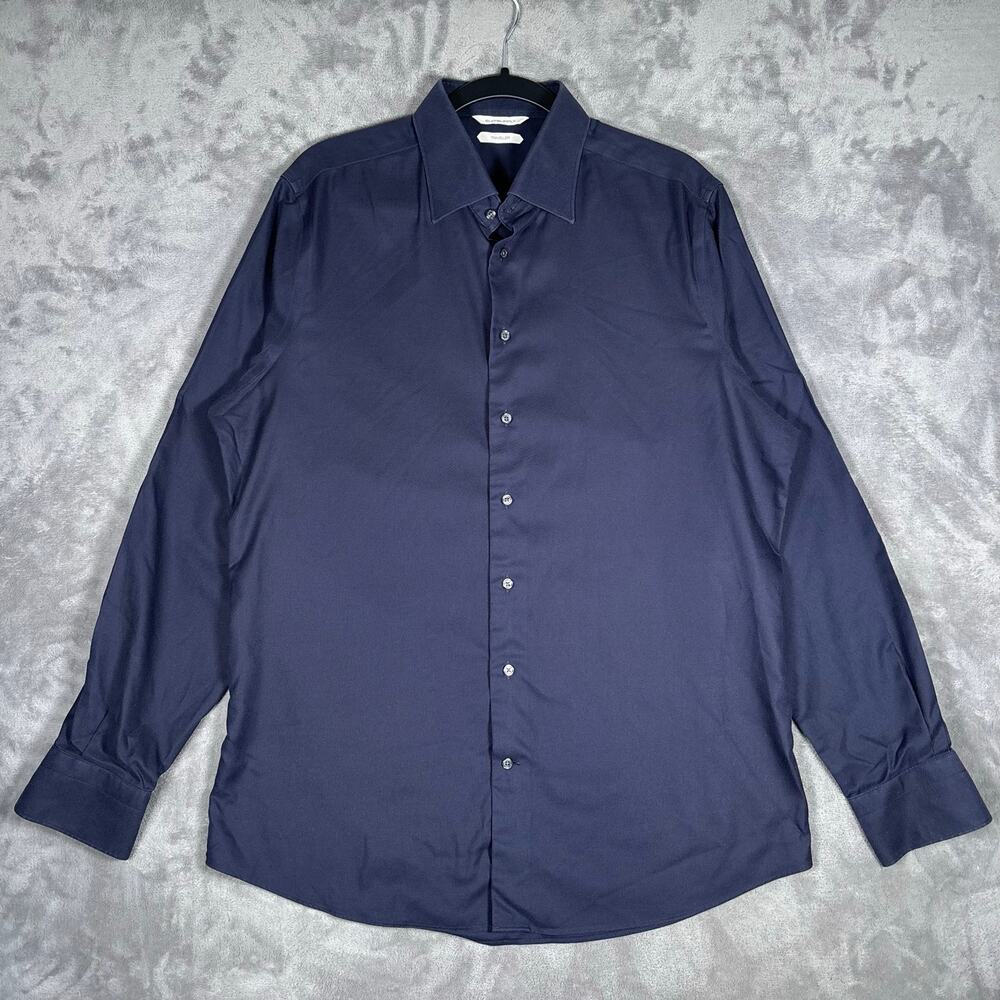 SuitSupply Traveller Shirt Men’s 16.5 42 Slim Fit Navy Blue Cotton Button Up